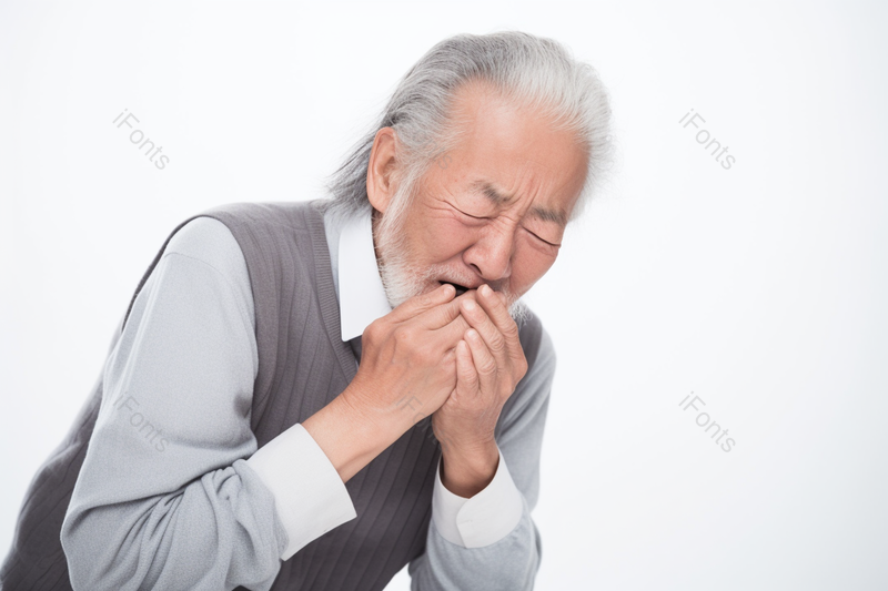 白发老年人难受的捂着嘴巴咳嗽,高清,摄影图,摄影图片,图片大全,摄影图免费下载